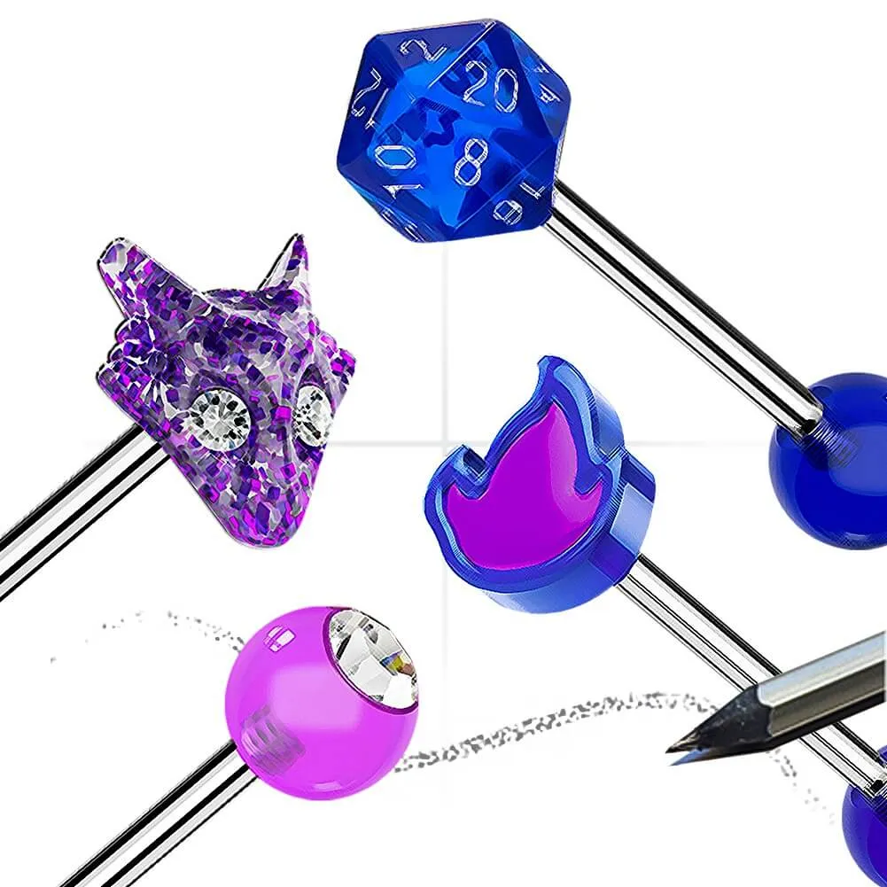 4PCS 14G Game Themed Tongue Barbell Rings Set