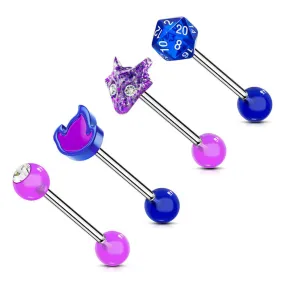 4PCS 14G Game Themed Tongue Barbell Rings Set