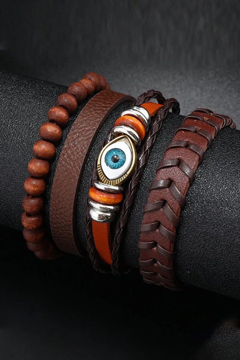 4PCS RETRO LEATHER BRACELETS BRAIDED SETS