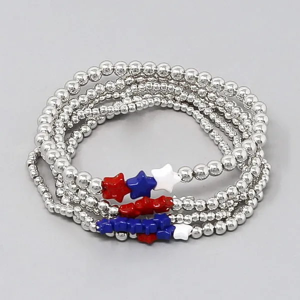 4th Of July Star Beaded Stretch Bracelet Set