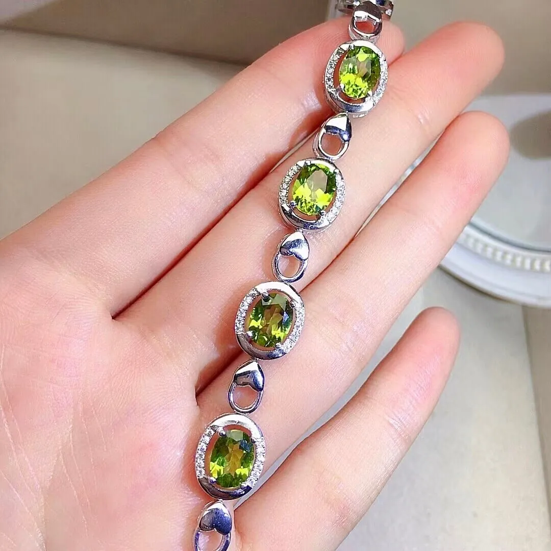 6mm*8mm 6ct Natural Peridot 925 Sterling Silver Bracelet