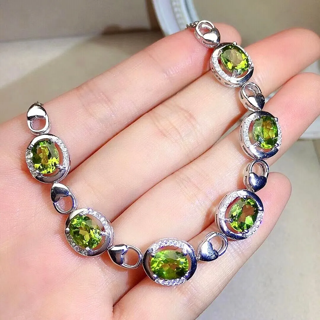 6mm*8mm 6ct Natural Peridot 925 Sterling Silver Bracelet