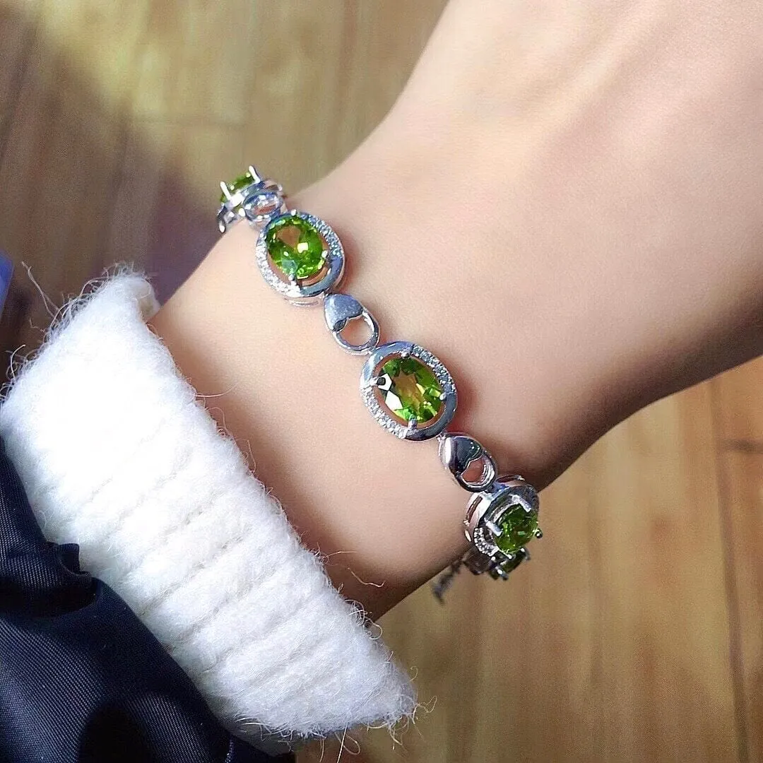 6mm*8mm 6ct Natural Peridot 925 Sterling Silver Bracelet