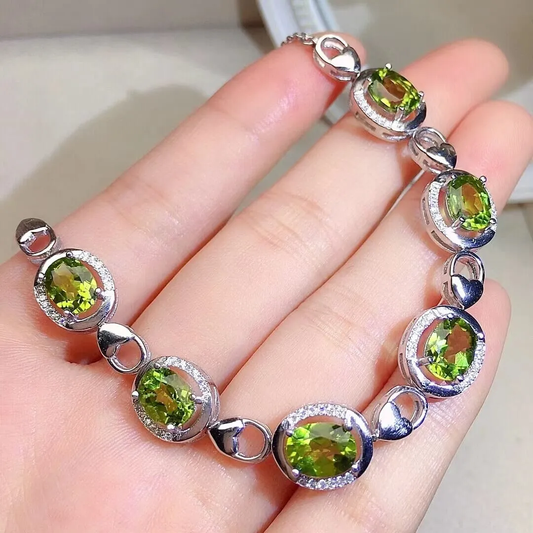 6mm*8mm 6ct Natural Peridot 925 Sterling Silver Bracelet