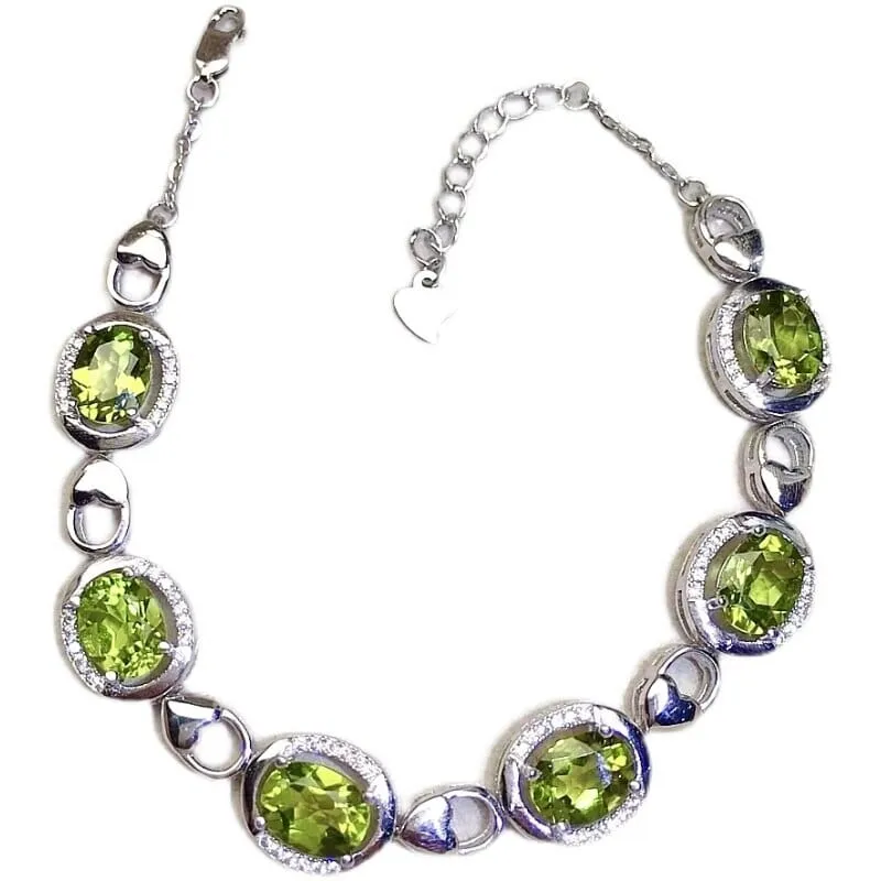 6mm*8mm 6ct Natural Peridot 925 Sterling Silver Bracelet