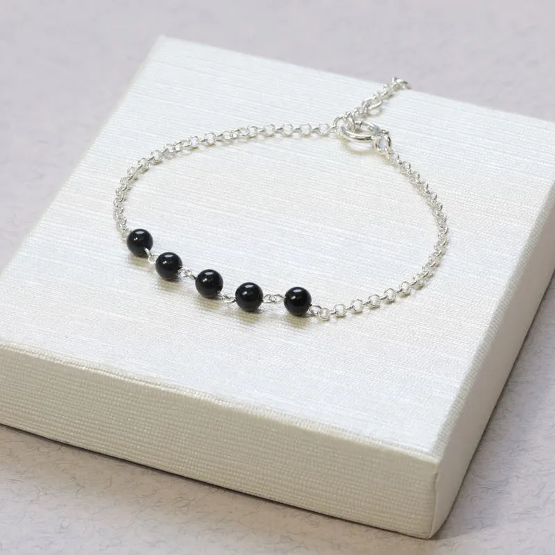 925 Silver Onyx Bracelet - July Birthstone Gift for Her