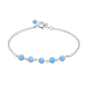 925 Silver Women's Bracelet with Blue Opal - Handmade Gift