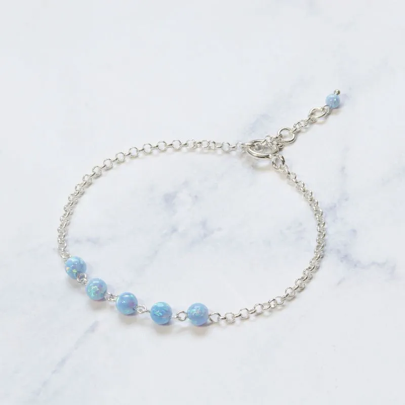 925 Silver Women's Bracelet with Blue Opal - Handmade Gift