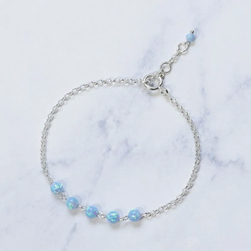 925 Silver Women's Bracelet with Blue Opal - Handmade Gift