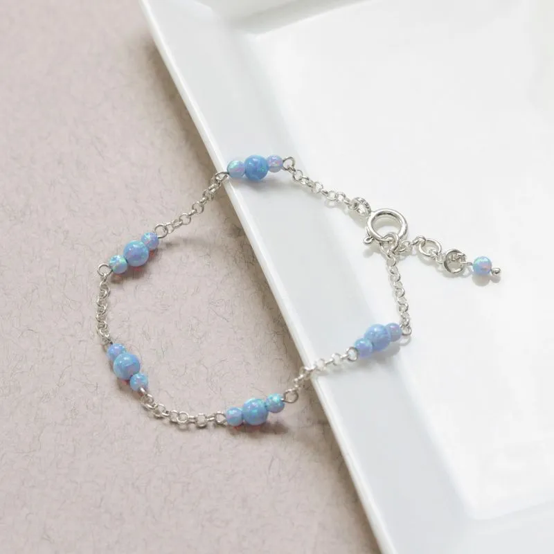 925 Silver Women's Opal Bracelet - Handmade October Birthstone Gift