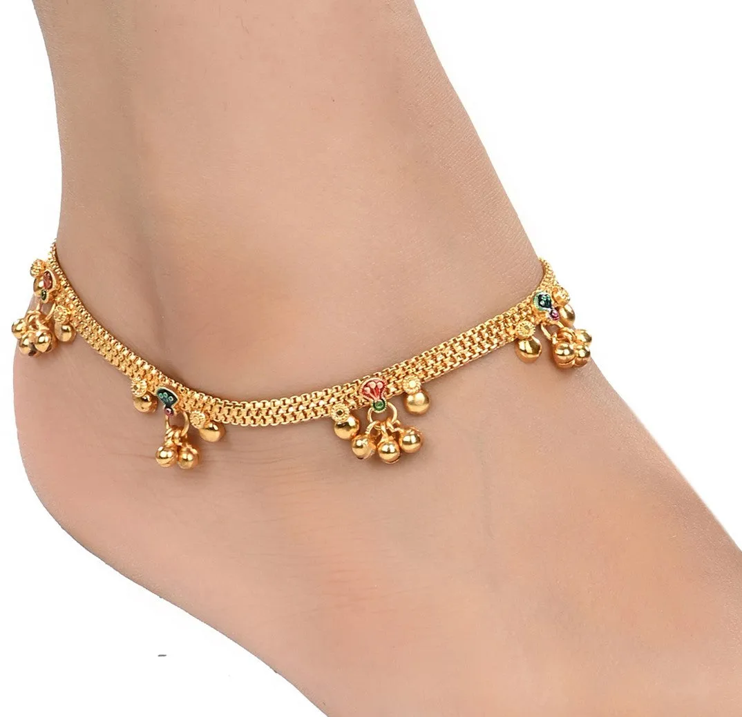 AanyaCentric Gold Plated White Metal Payal Indian Traditional Ethnic Fashion Imitation Jewellery Foot Chain