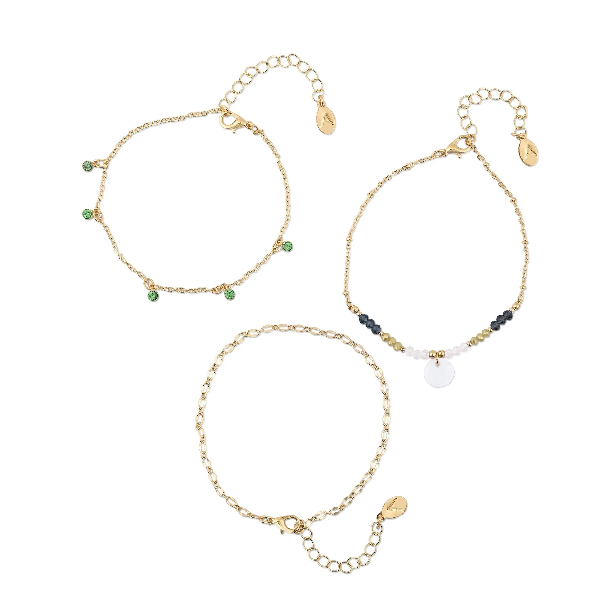 Accessorize London Women's Gold Gem Drop Anklet Pack of Three