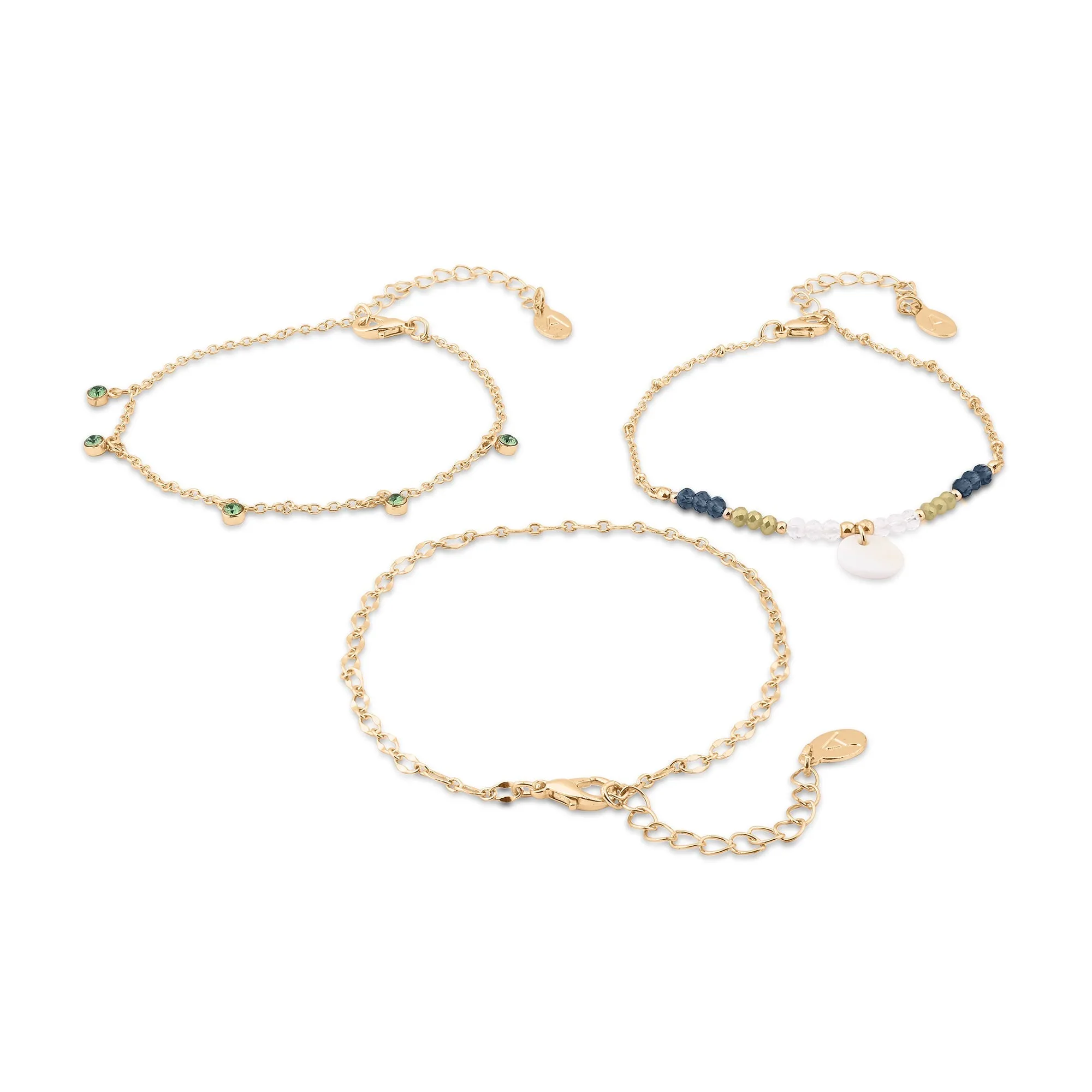 Accessorize London Women's Gold Gem Drop Anklet Pack of Three