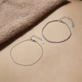 Accessorize London Women's Silver Cupchain Anklets Pack Of Two