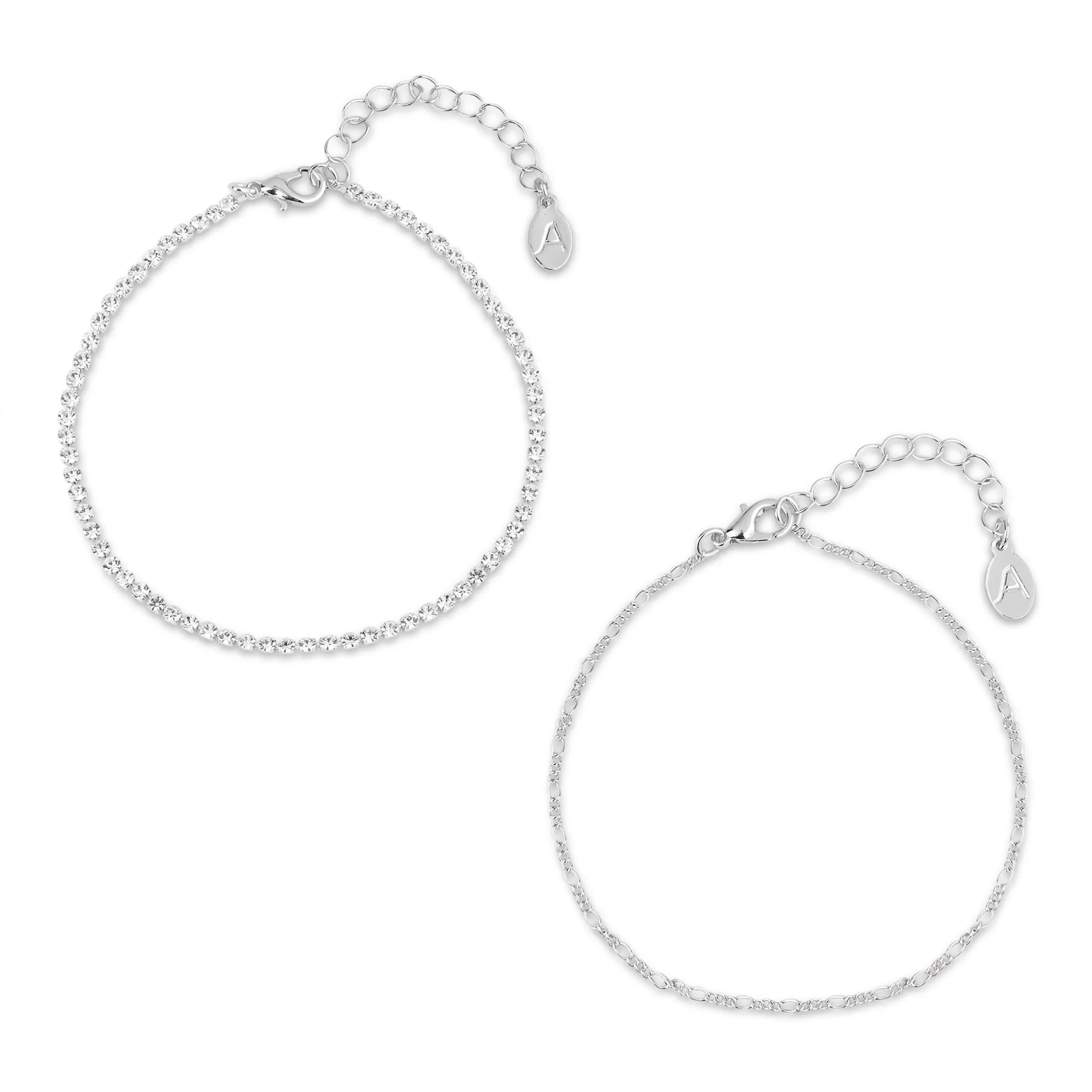 Accessorize London Women's Silver Cupchain Anklets Pack Of Two