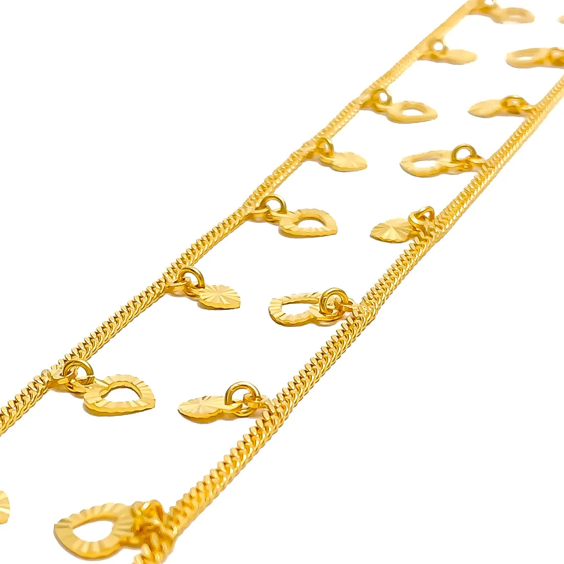 Alternating Dangling Heart 22K Gold Anklets