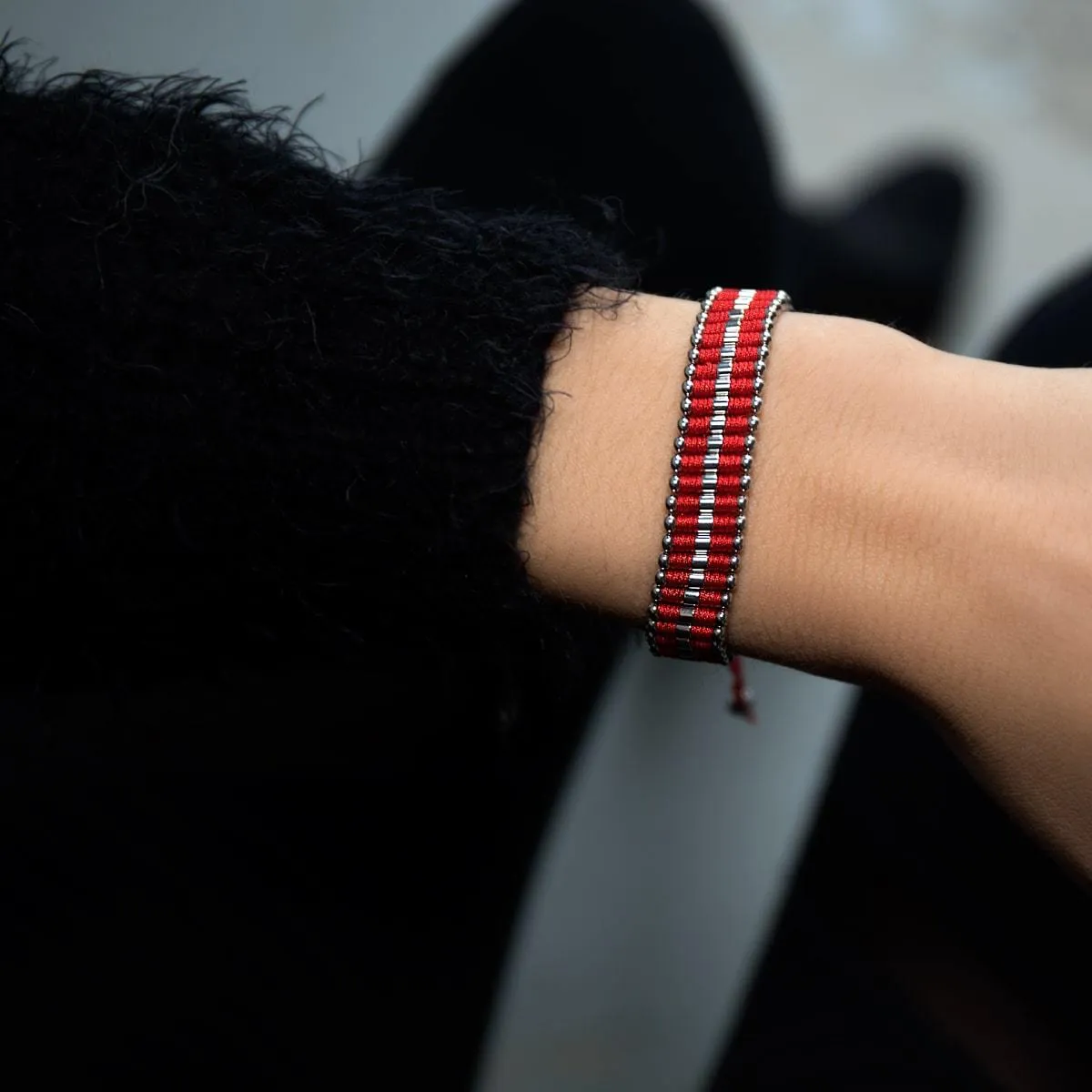 Amici | Silver | Red | Macrame Bracelet