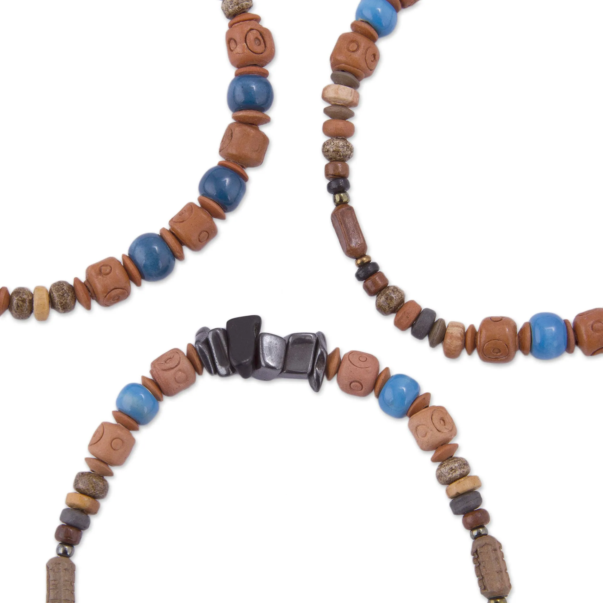 Andean Eyes Three Hematite and Ceramic Beaded Bracelets in Earth Tones