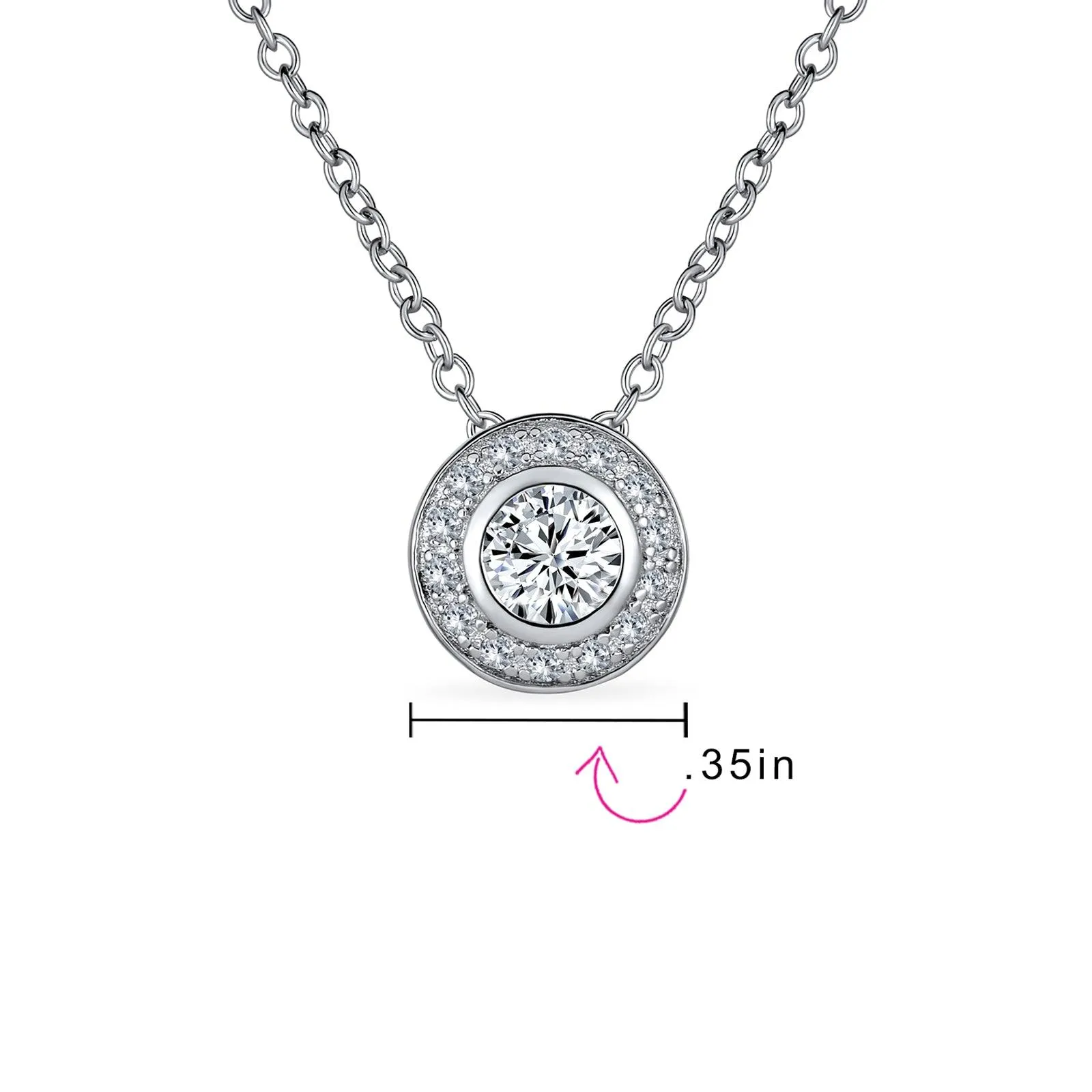 Art Deco Round Solitaire AAA CZ Gemstone Halo Circlet Pendant Necklace Silver