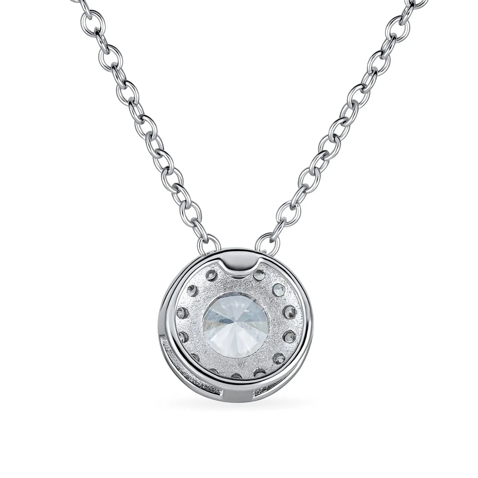 Art Deco Round Solitaire AAA CZ Gemstone Halo Circlet Pendant Necklace Silver