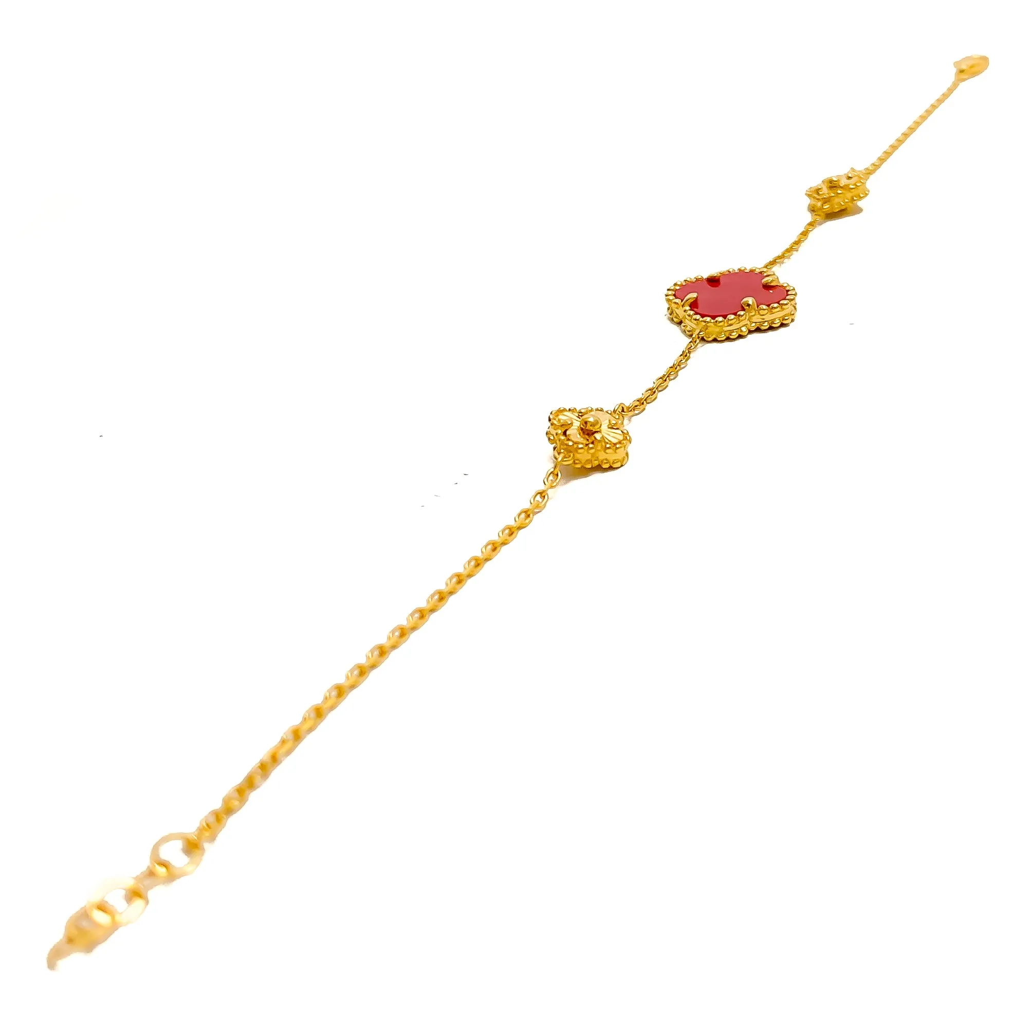 Attractive Carnelian 21k Gold Clover Bracelet