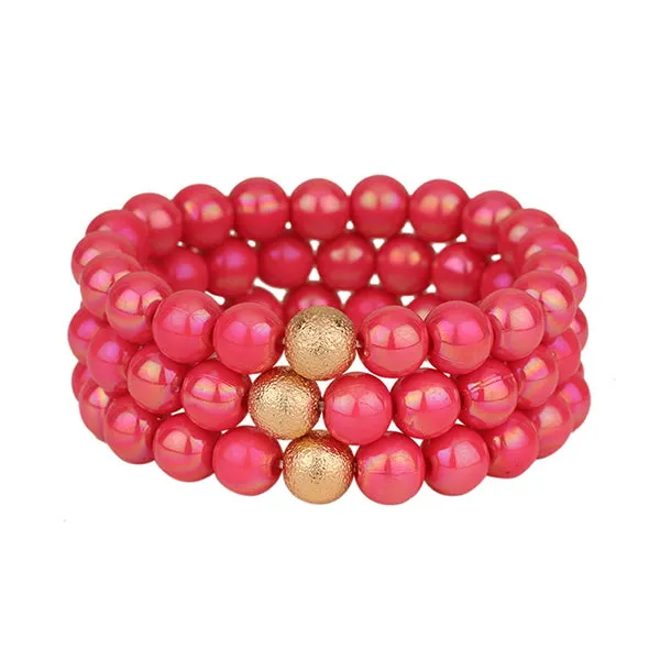 Barbie Theme Pearl Finish Acrylic Stretch Bracelet Set