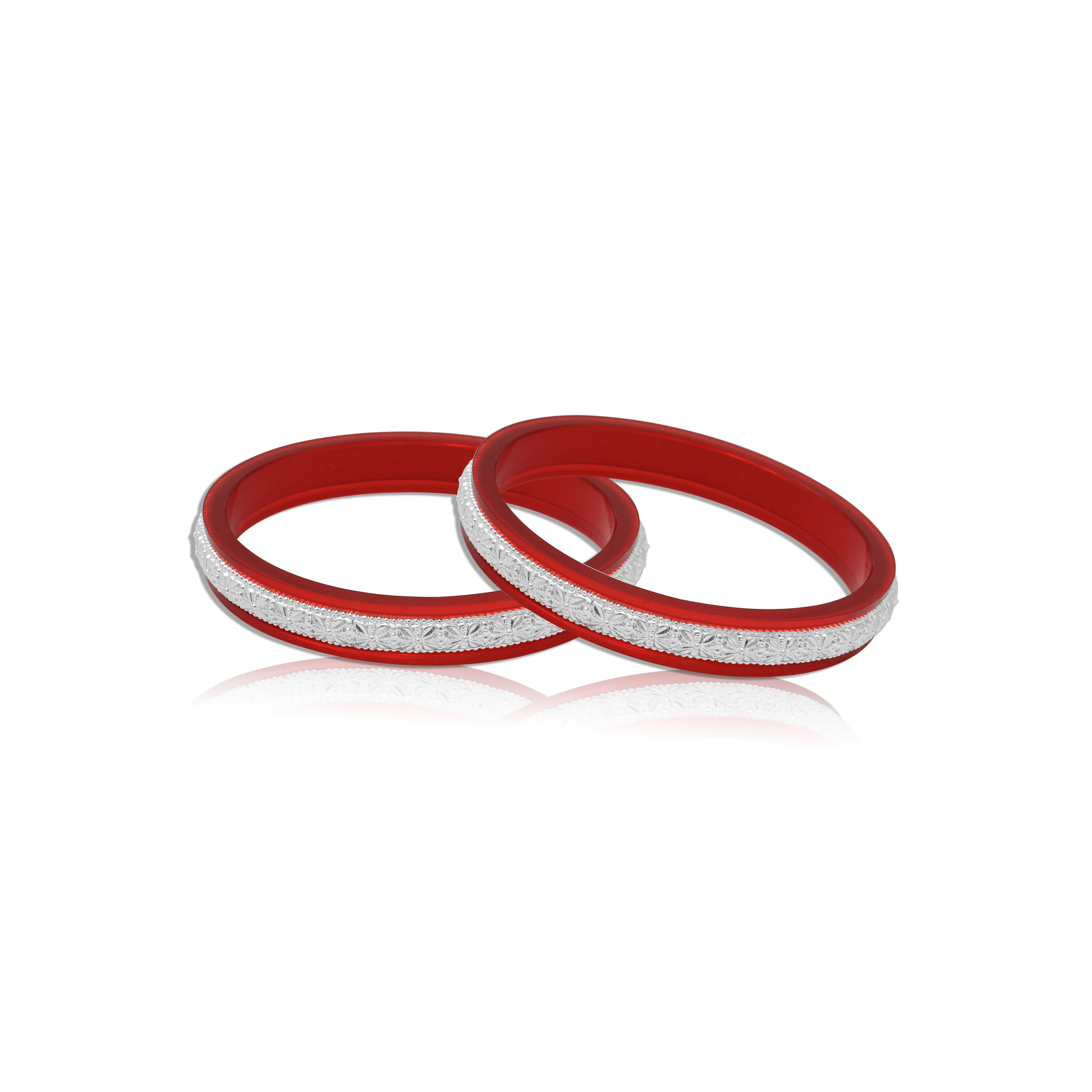 Beautiful Red Bangles with Delicate Silver Engraving