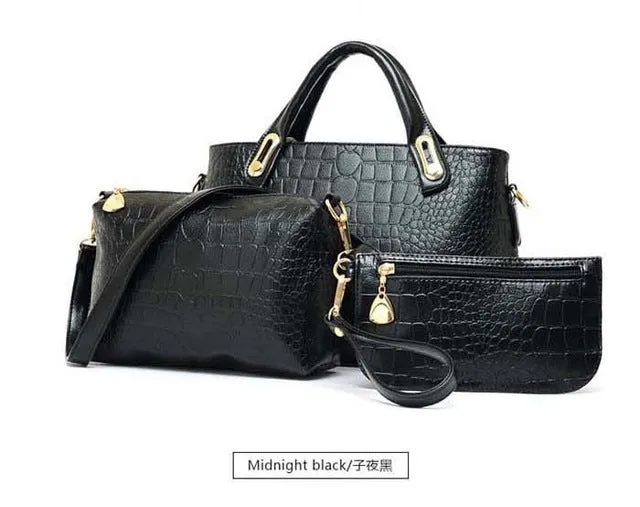 big bag bolsas femininas new minimalist luxury crocodile pattern fashion women handbag  PU Leather bag 3 pieces