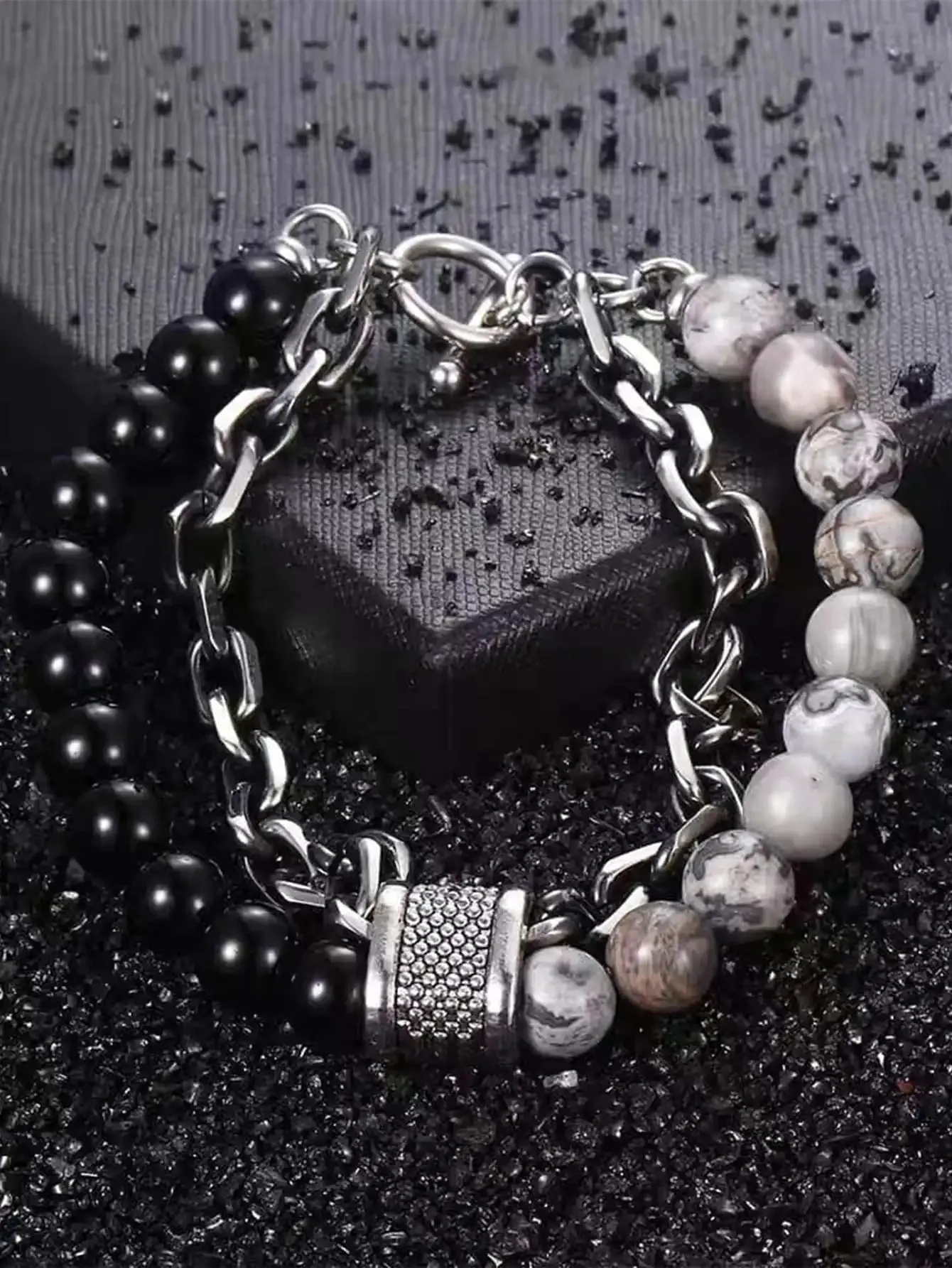 black beads with natural stone bracelets for men