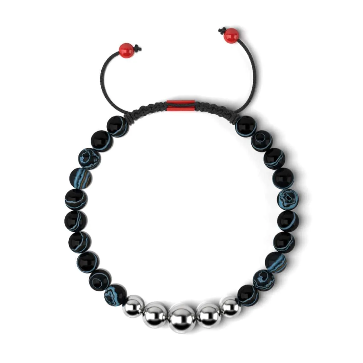 Black Line Agate | Silver and Red Enamel | Macrame Santa Bracelet