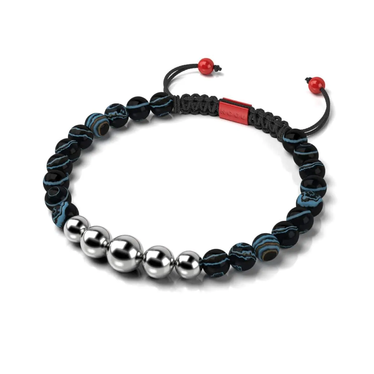 Black Line Agate | Silver and Red Enamel | Macrame Santa Bracelet