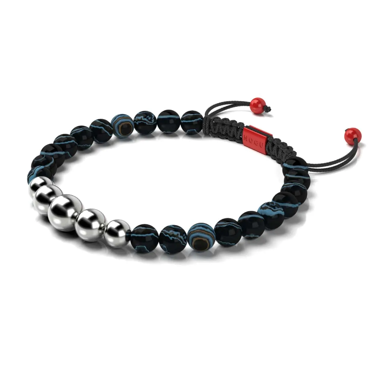 Black Line Agate | Silver and Red Enamel | Macrame Santa Bracelet