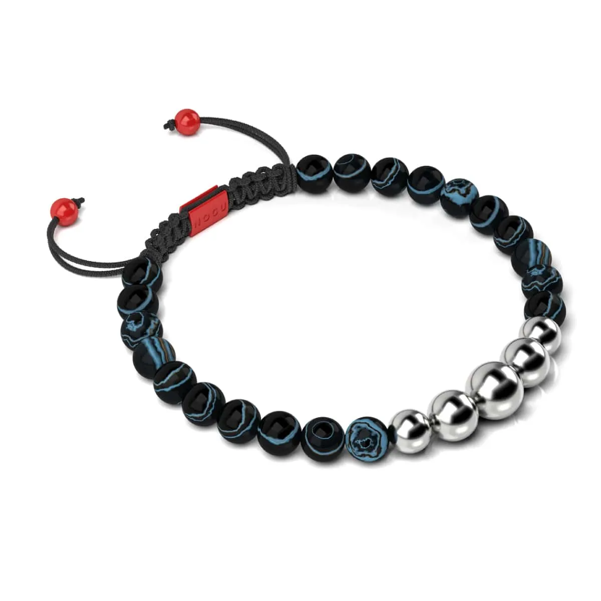 Black Line Agate | Silver and Red Enamel | Macrame Santa Bracelet