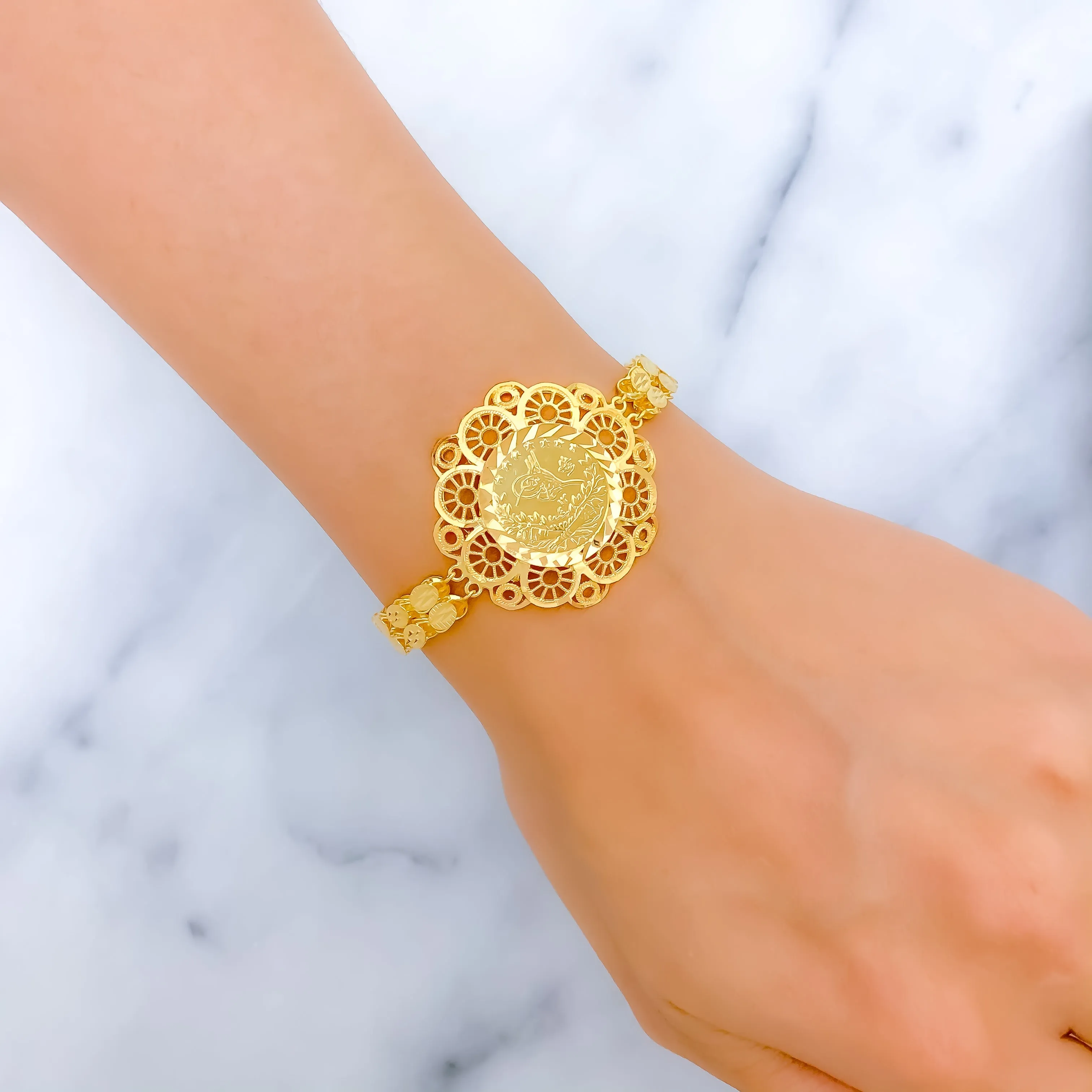 Blooming Coin 21k Gold Bracelet