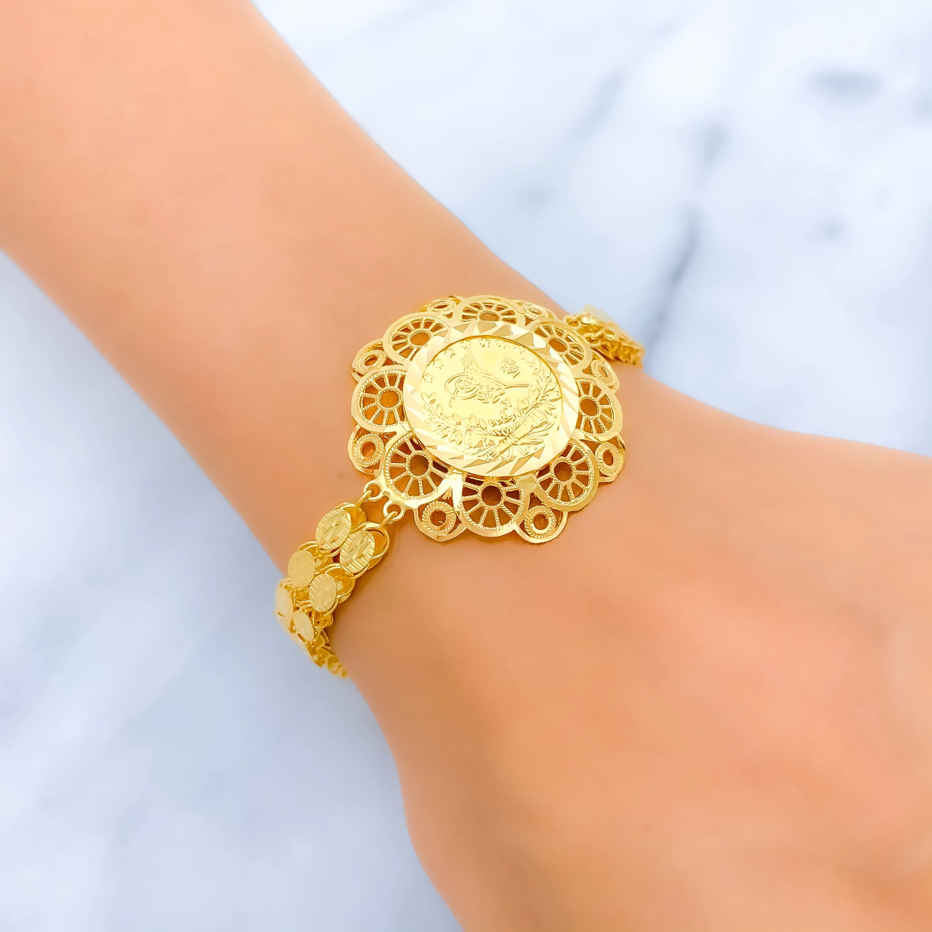 Blooming Coin 21k Gold Bracelet