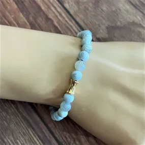 Blue and White Agate Beaded Bracelet with Gold Beads