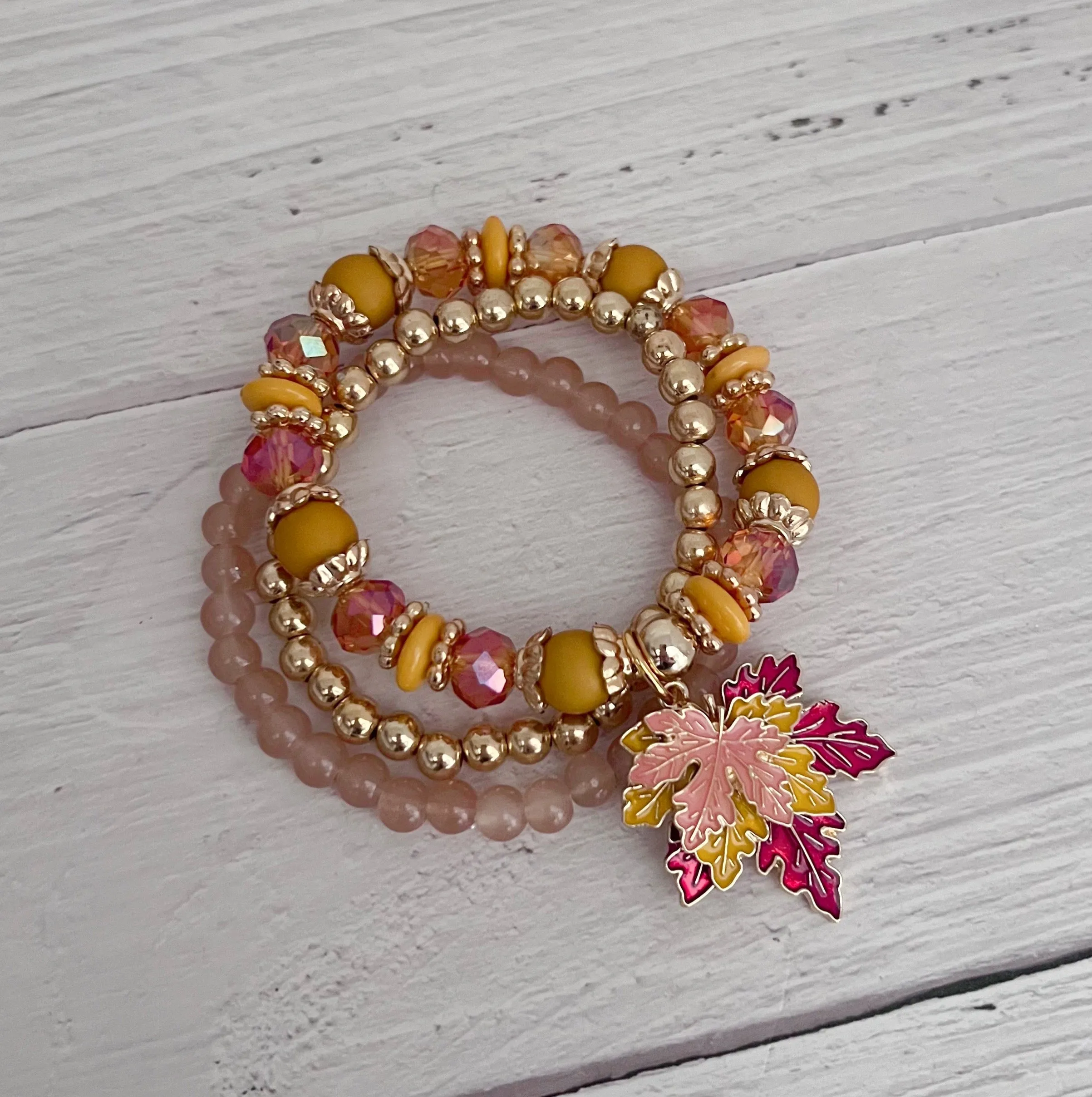 Blushing Fall Leaf Bracelet Set