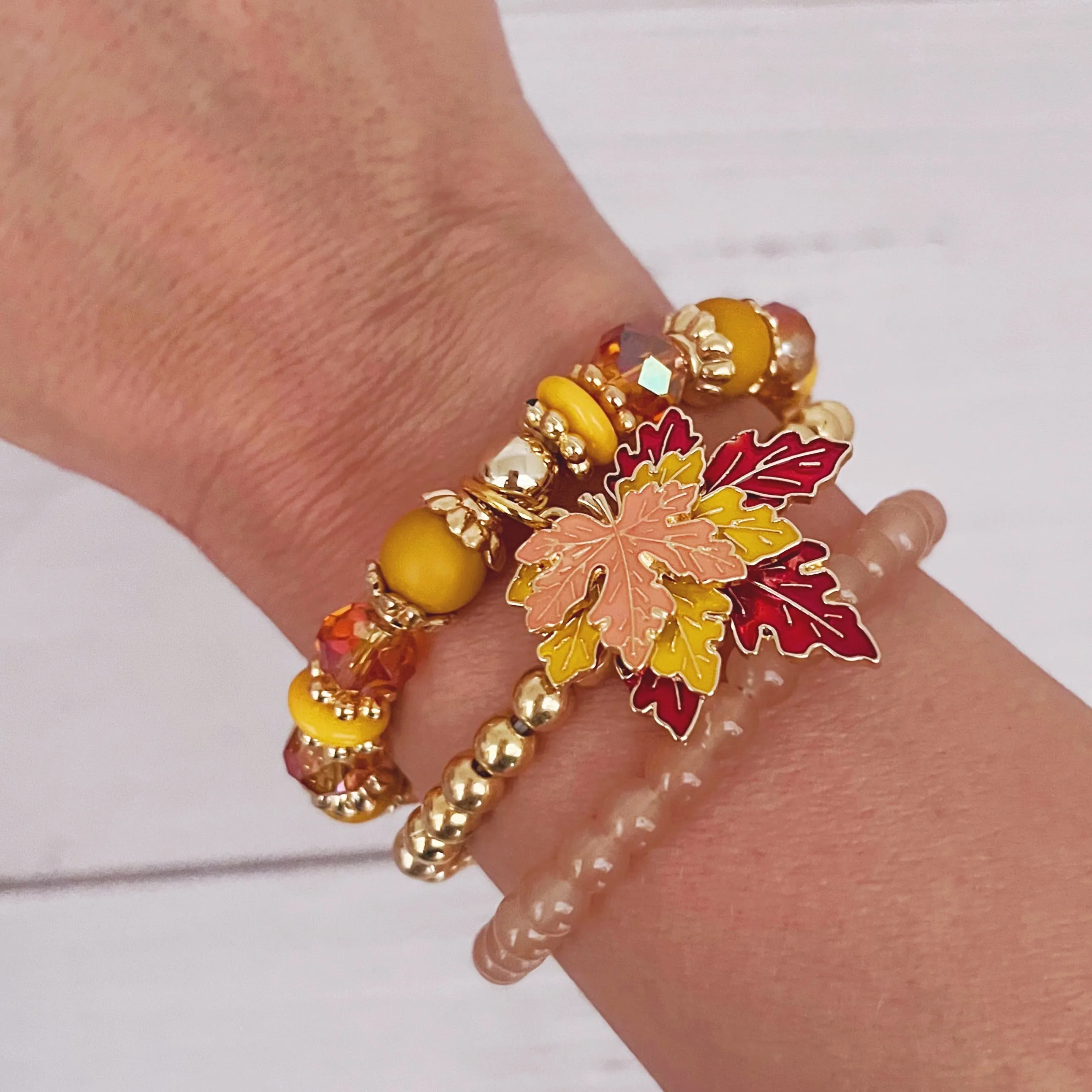 Blushing Fall Leaf Bracelet Set