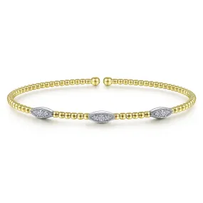 Bujukan Yellow and White Gold Diamond Marquise Station Cuff Bracelet, 0.16 cttw