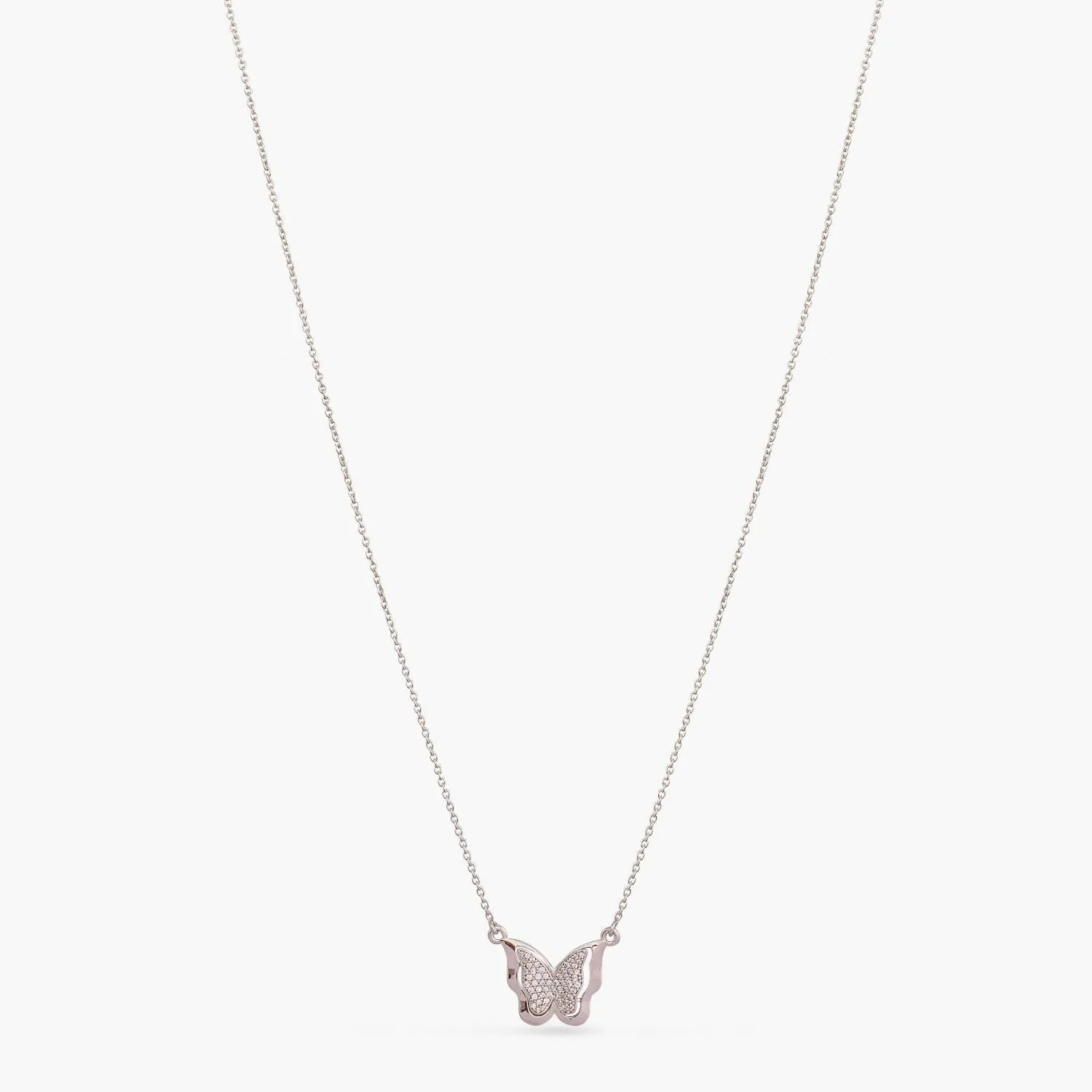 Butterfly CZ Charm Delicate Silver Pendant Necklace