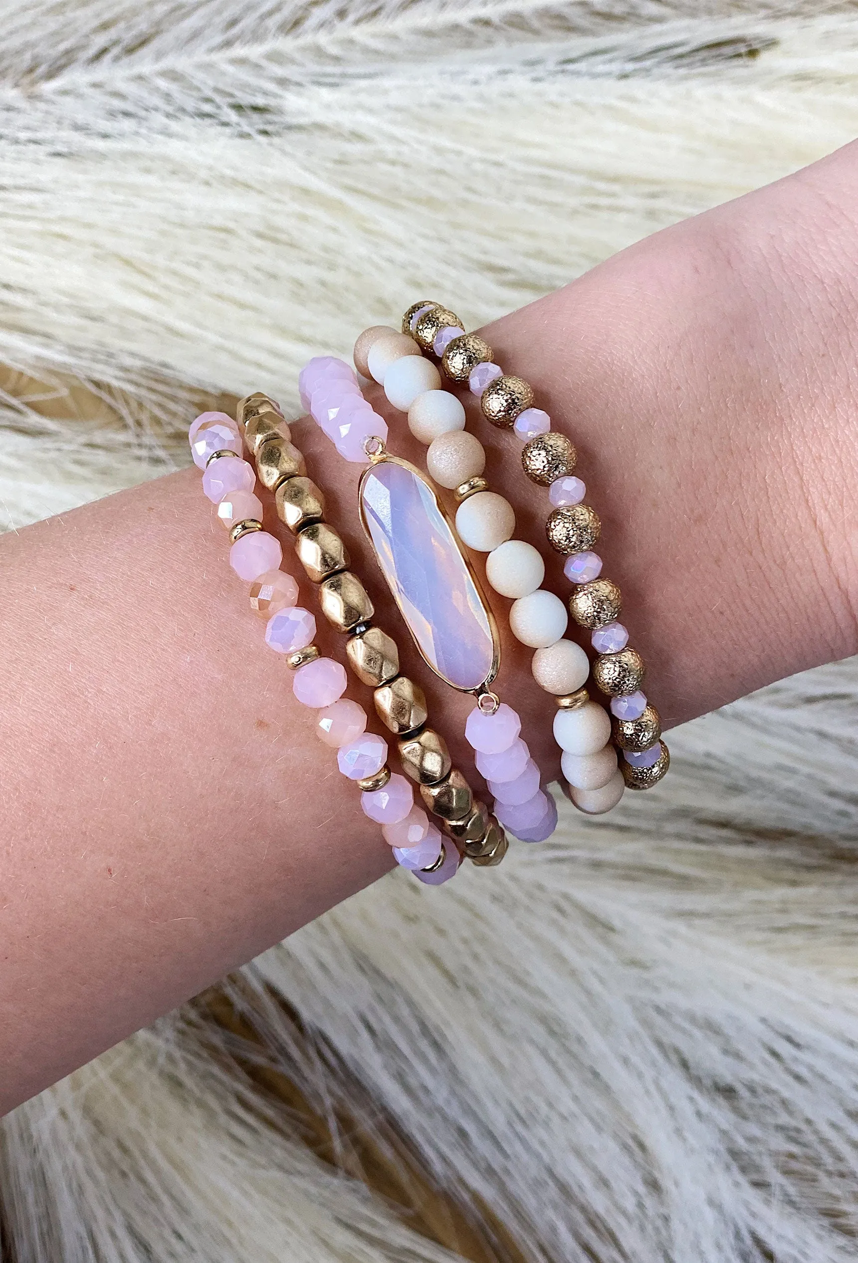 Cascading Beaded Bracelet Set in Pink