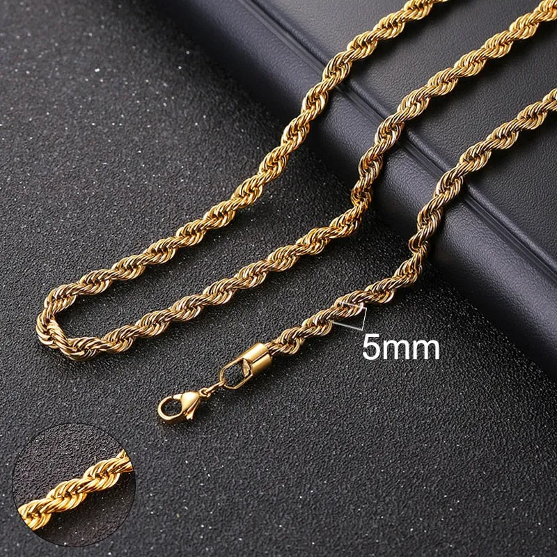 Chain Necklace for Men Women, Basic Punk Stainless Steel Curb Link Chain Chokers,Vintage Gold Tone Solid Metal Collar