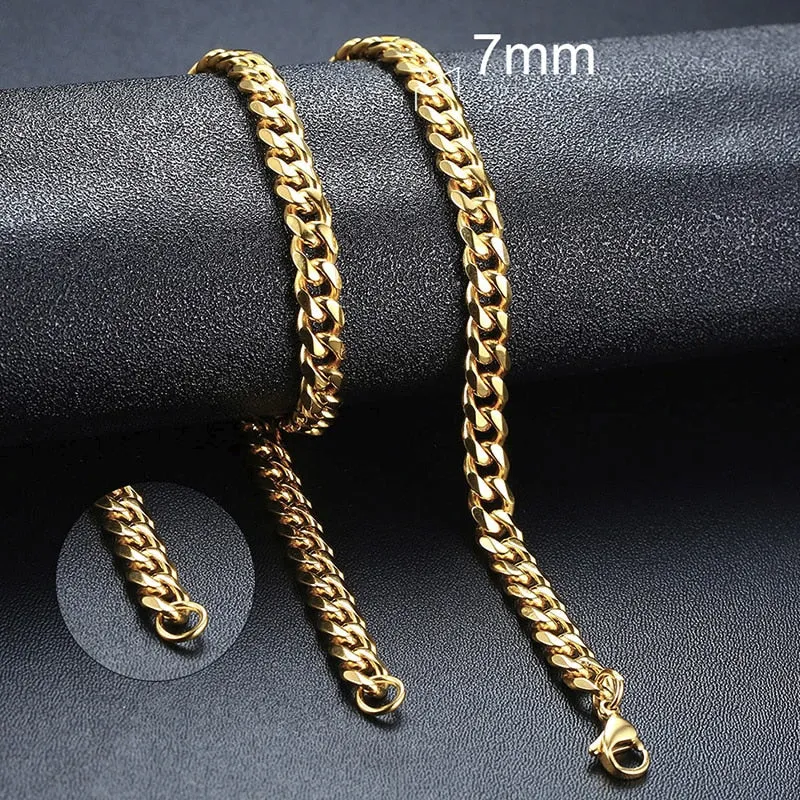 Chain Necklace for Men Women, Basic Punk Stainless Steel Curb Link Chain Chokers,Vintage Gold Tone Solid Metal Collar