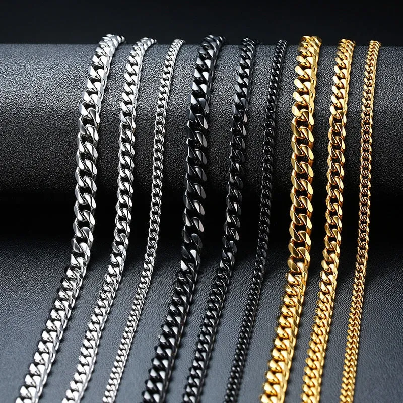 Chain Necklace for Men Women, Basic Punk Stainless Steel Curb Link Chain Chokers,Vintage Gold Tone Solid Metal Collar