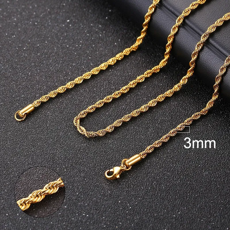 Chain Necklace for Men Women, Basic Punk Stainless Steel Curb Link Chain Chokers,Vintage Gold Tone Solid Metal Collar