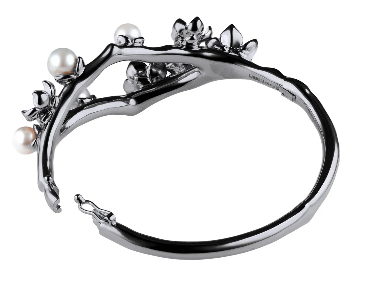 Cherry Blossom Bangle - Silver, Diamond & Pearl