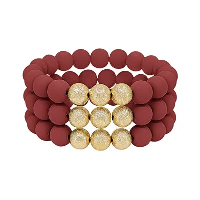 Clay Beaded Bracelet Set-Maroon