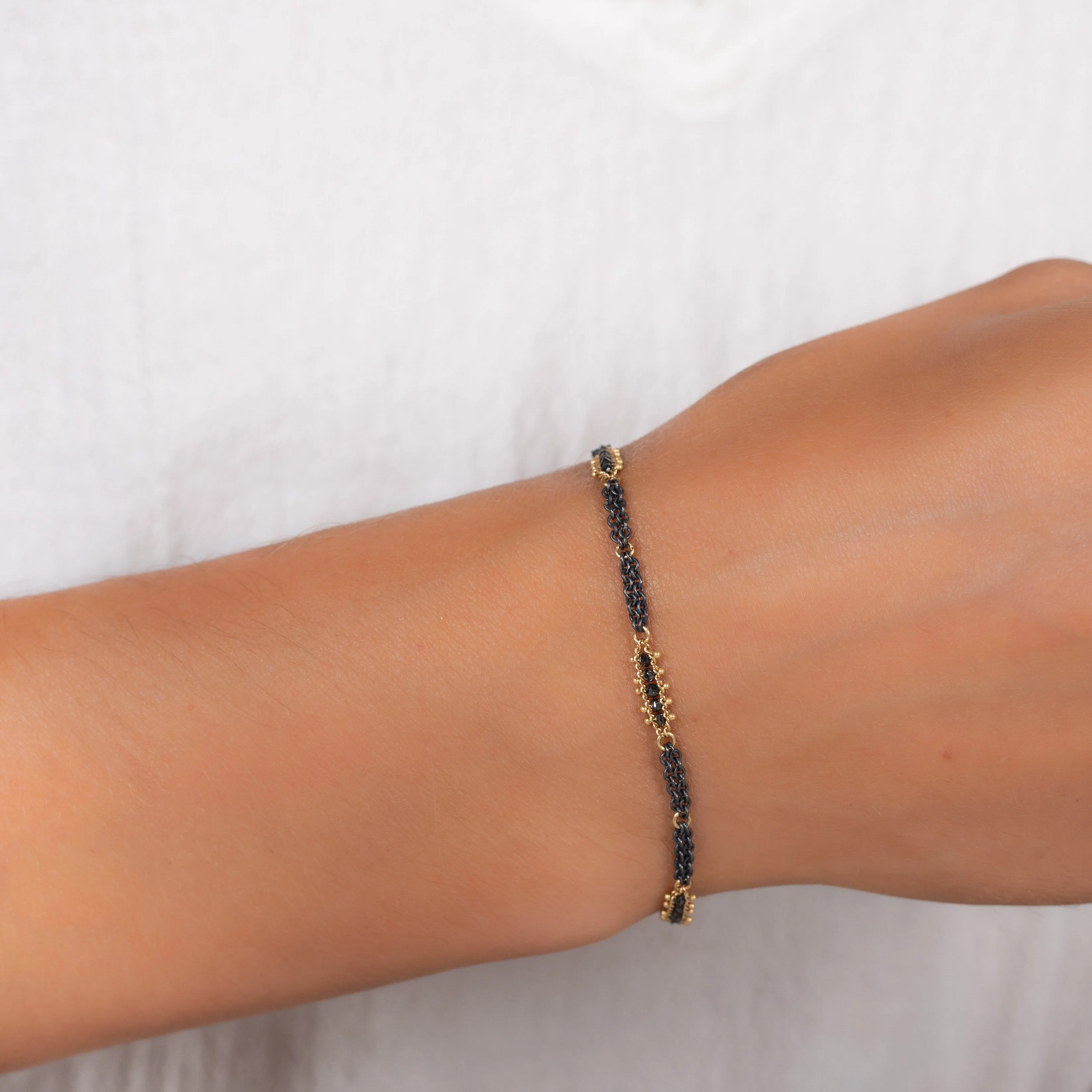 Contrast Textile Station Bracelet in Black Diamond