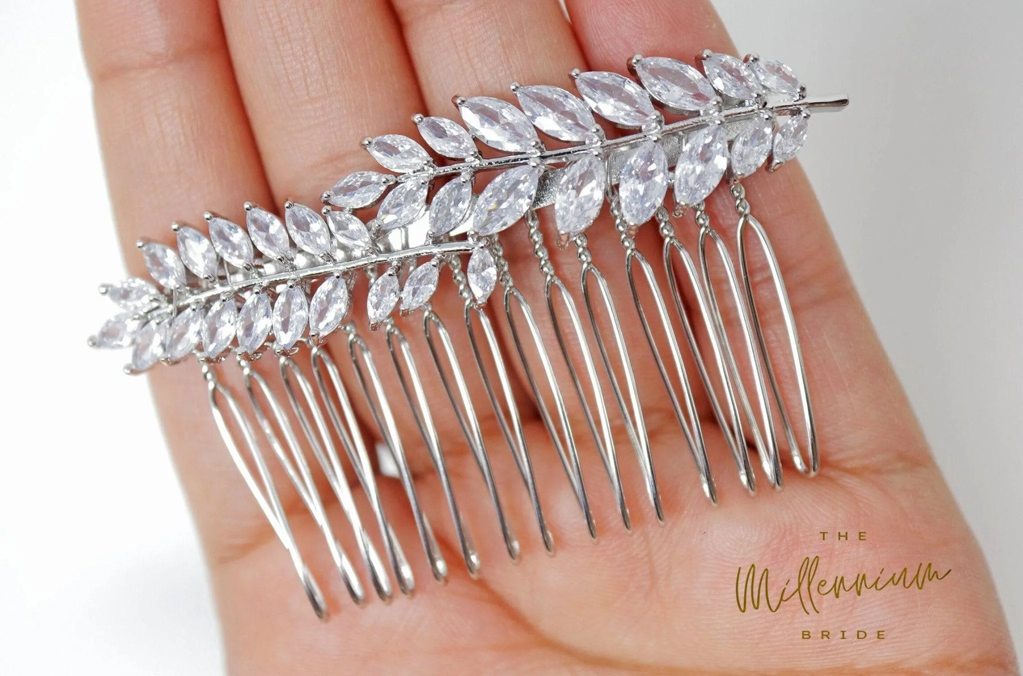 Cubic Zirconia, Diamond Vine Leaves Small Bridal Hair Comb, Bridal Hair Piece, Bridal Hair Accessories, Wedding Hair Accessory.