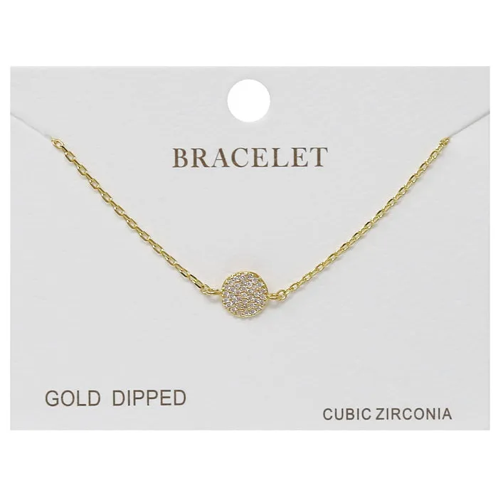 CZ Pave Disc Charm Delicate Chain Bracelet